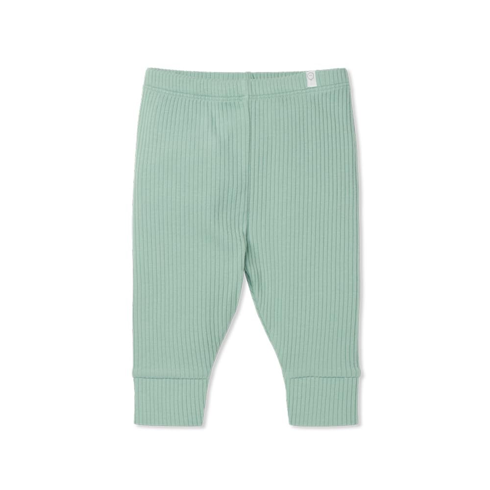 MORI Baby Unisex Premium Leggings in Ribbed Mint - Casual Stretchy Pants with Stylish Cuffs and Elastic Waist - 3-6 Months