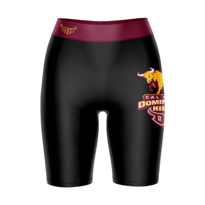 Biker Shorts for Women - 9" Inseam Black Shorts (Reg & Plus Size) 88% Polyester / 12% Spandex - California State University Dominguez Hills 1 Logo on Thigh & Waistband - High Waisted Workout