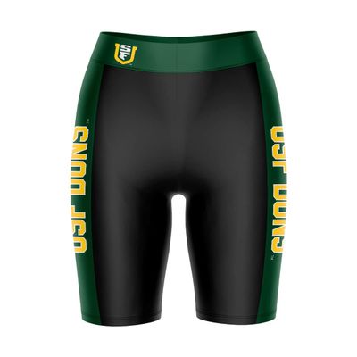 Biker Shorts for Women - 9" Inseam Black Shorts (Reg & Plus Size) 88% Polyester / 12% Spandex - University of San Francisco Logo on Waistband - High Waisted Workout
