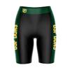 Biker Shorts for Women - 9" Inseam Black Shorts (Reg & Plus Size) 88% Polyester / 12% Spandex - University of San Francisco Logo on Waistband - High Waisted Workout view 1