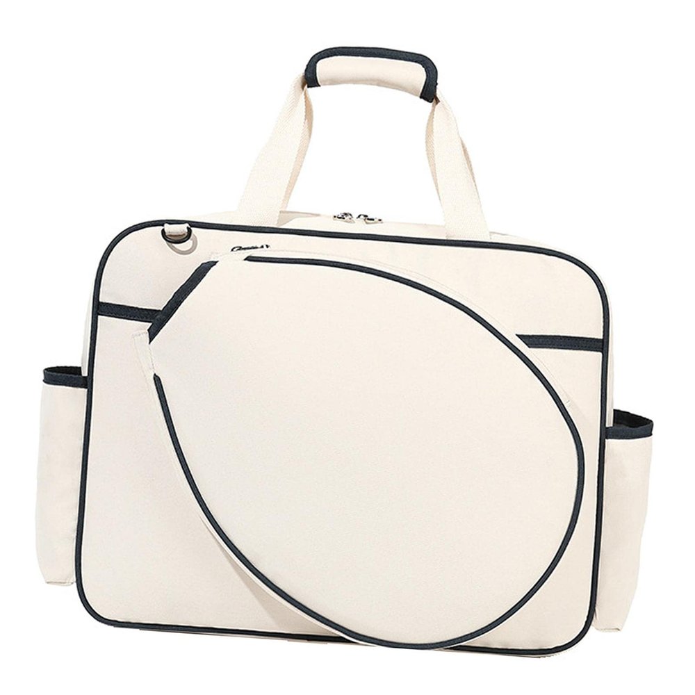 Vaveren Tennis Handbag Multifunctional Pickleball Racket Storage Canvas Large Racquet Covers Tennis Racket Bag for Fitness Gym, White