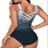 Aleumdr Womens One Piece Bathing Suits Color Block Print Criss Cross Back Swimsuits Athletic Modest Swimwear Gray 11 Small view 2
