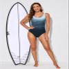 Aleumdr Womens One Piece Bathing Suits Color Block Print Criss Cross Back Swimsuits Athletic Modest Swimwear Gray 11 Small view 3