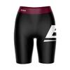 Biker Shorts for Women - 9" Inseam Black Shorts (Reg & Plus Size) 88% Polyester / 12% Spandex - Eastern Kentucky University 1 Logo on Thigh & Waistband - High Waisted Workout view 1