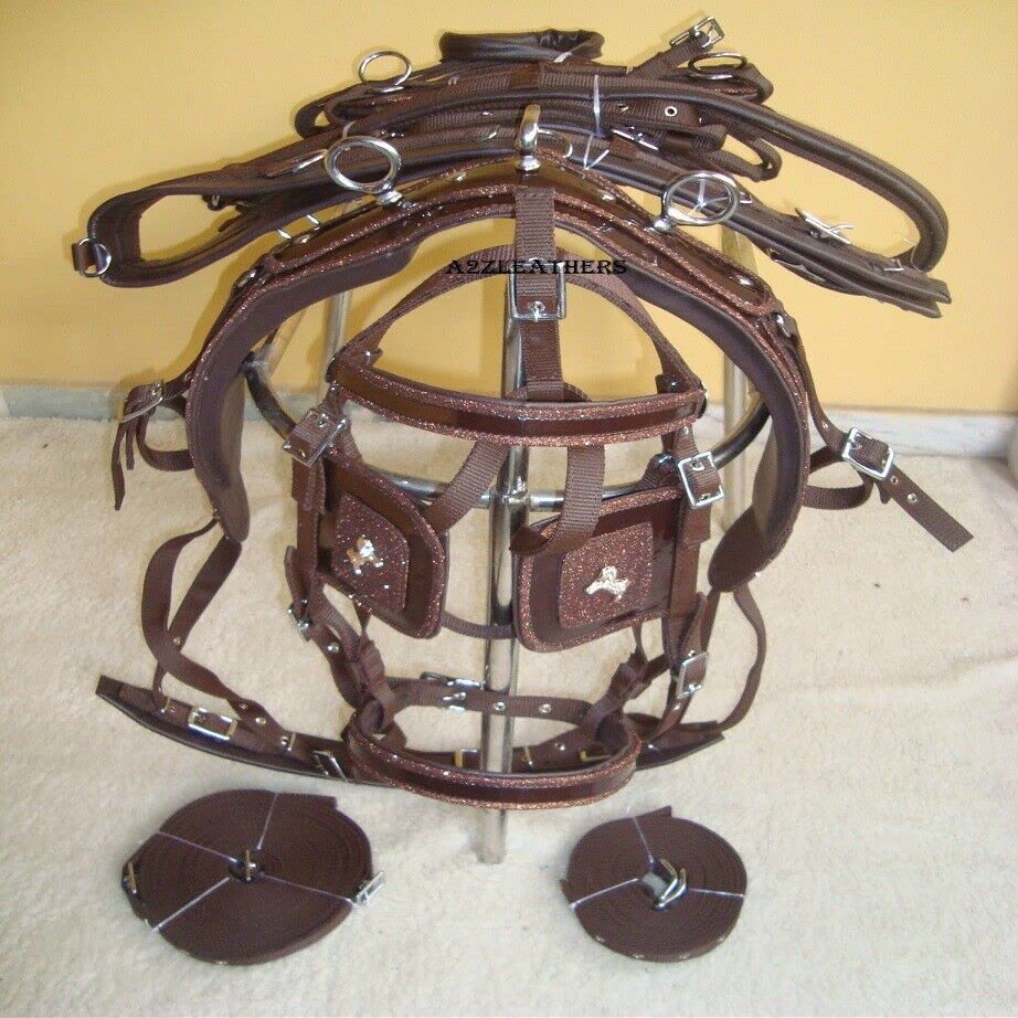 SHOWMEN CRAFT Brown Synthetic patent Nylon Driving harness With Designer patch work on all In 4 Size (Shetland)
