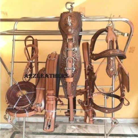 SHOWMEN CRAFT Antique Finish Leather Driving Harness For Single Horse Cart Brown In 4 Size (Full)