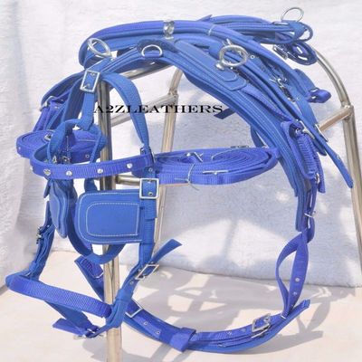 SHOWMEN CRAFT Nylon Driving Harness for Single Horse in Blue with Diamonte Browband Bridle Available in 4 Size (Full)