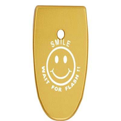 NDZ Performance Magazine Base Plate Finger Extension for Smith & Wesson M&P Shield Plus 10 Round 9mm & 30 Super Carry, Laser Engraved Anodized Aluminum in Black - Smile Wait for Flash Smiley