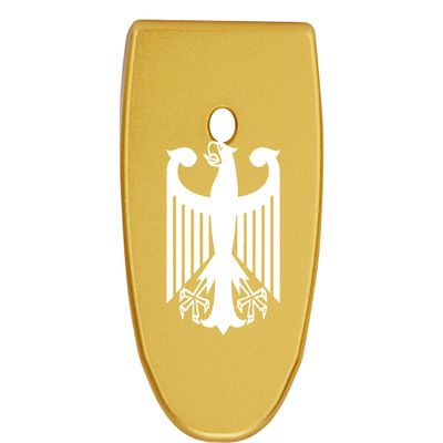 NDZ Performance Magazine Base Plate Finger Extension for Smith & Wesson M&P Shield Plus 10 Round 9mm & 30 Super Carry, Laser Engraved Anodized Aluminum in Black - German Coat of Arms Federal Eagle