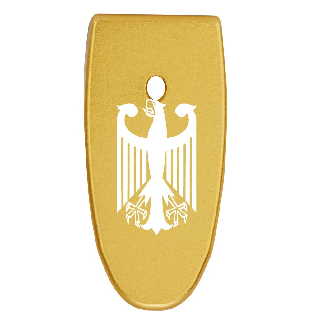 NDZ Performance Magazine Base Plate Finger Extension for Smith & Wesson M&P Shield Plus 10 Round 9mm & 30 Super Carry, Laser Engraved Anodized Aluminum in Black - German Coat of Arms Federal Eagle