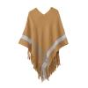 JOFOW Women Splice Poncho With Tassels Faux Plush Shawl Scarf Fringed Wraps Pashminas Sweater Fashion Head Scarf for Women view 1