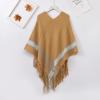 JOFOW Women Splice Poncho With Tassels Faux Plush Shawl Scarf Fringed Wraps Pashminas Sweater Fashion Head Scarf for Women view 2