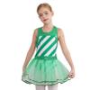 FEESHOW Kids Girls Sequins Figure Ice Skating Ballet Leotard Tutu Dress Candy Cane Striped Santa Dress Christmas Party Green 16 Years view 1