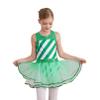 FEESHOW Kids Girls Sequins Figure Ice Skating Ballet Leotard Tutu Dress Candy Cane Striped Santa Dress Christmas Party Green 16 Years view 2