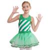 FEESHOW Kids Girls Sequins Figure Ice Skating Ballet Leotard Tutu Dress Candy Cane Striped Santa Dress Christmas Party Green 16 Years view 4