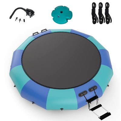 Giantex 10Ft Inflatable Water Trampoline, Floating Rebounder Trampoline with 500W Blower and 3-Step Rope Ladder, Kids Adults Recreational Water Trampoline for Pool, Lake, Water Park