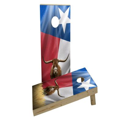 Texas Longhorn with Flag Custom Cornhole Board Game Set