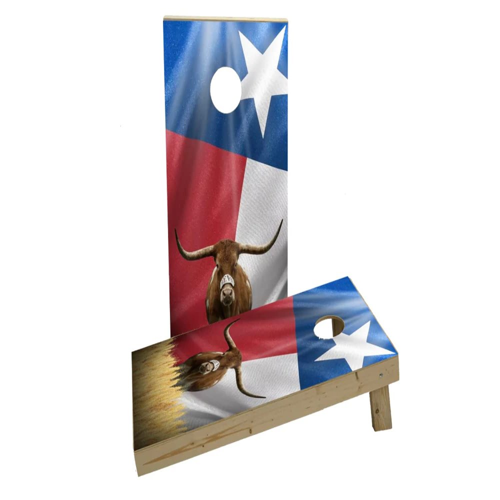 Texas Longhorn with Flag Custom Cornhole Board Game Set