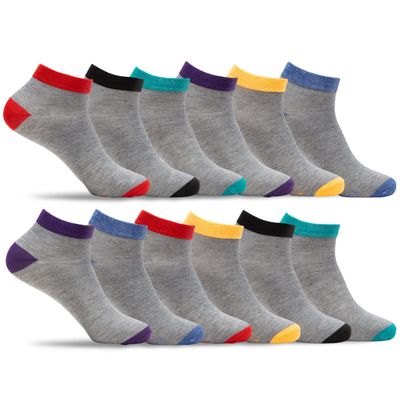 E2 Project Womens 12 Pack Bulk of Ultra Thin & Lightweight Ankle Socks (Gray Multi #02, Medium, Shoe Size: 5-10, Sock Size 9-11)