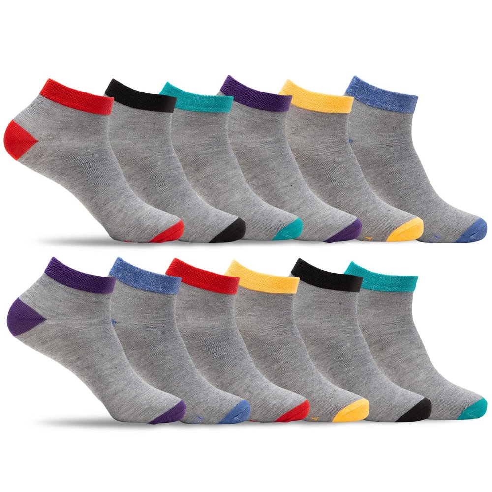 E2 Project Womens 12 Pack Bulk of Ultra Thin & Lightweight Ankle Socks (Gray Multi #02, Medium, Shoe Size: 5-10, Sock Size 9-11)