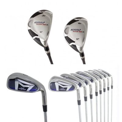 AGXGOLF Men's Left Hand Senior Flex, Regular Length Wide Sole Irons Set w/ # 4 & 5 Hybrids + Wide Sole 6, 7, 8 & 9 Irons, Pitching Wedge + Bonus Sand Wedge; Built in The USA!
