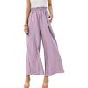 High Waisted Pants for Women Casual Loose Flowy Wide Leg Pants Elastic Waist Solid Comfy Lounge Flare Trousers (Purple,Small) view 1