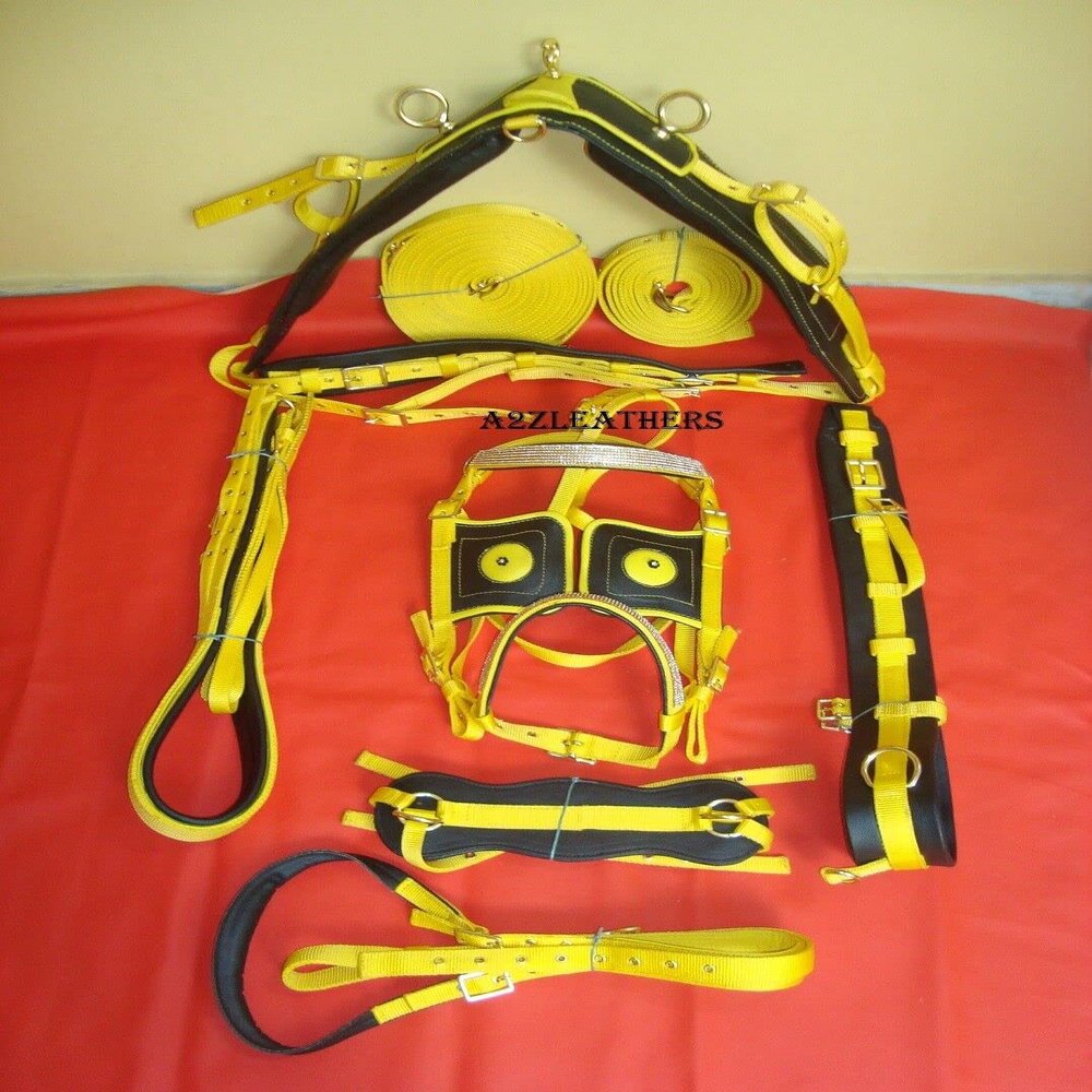 SHOWMEN CRAFT Exclusive Yellow/Black Synthetic Nylon Driving Harnes For Single Horse in 4 Size (Full)