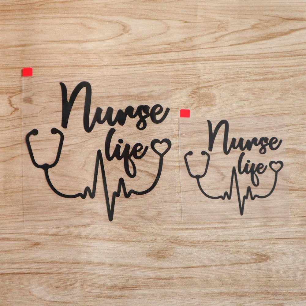 Nurse Life Stethoscope Heartbeat Lifeline Heart Sticker Decal Vinyl - 2 Pack Black, 4 Inches, 6 Inches - No Background Die Cut for Car Boat Laptop