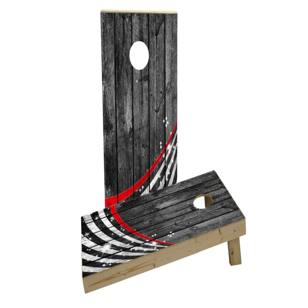Red Line Firefighter Wood Custom Cornhole Board Game Set