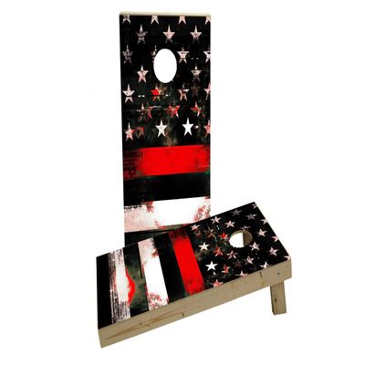 Red Line Firefighter Glitch Custom Cornhole Board Game Set