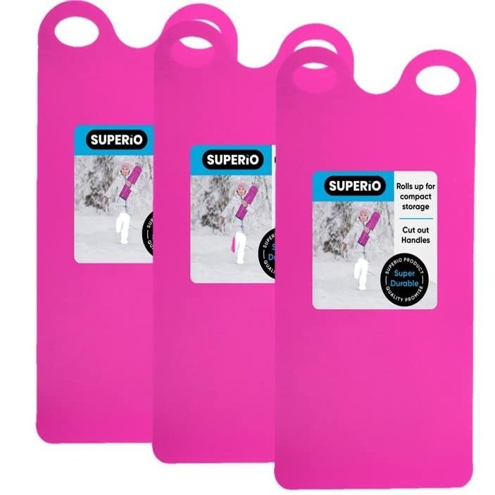 Superio Snow Slider Mat, Flexible Snow Sled Flying Carpet, Roll up Sleds for Kids and Adults 54" Lightweight Plastic Snowboard Sled(Fuchsia-Pink 3 Pack)