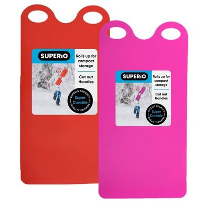 Superio Snow Slider Mat, Flexible Snow Sled Flying Carpet, Roll up Sleds for Kids and Adults 54" Lightweight Portable Plastic Snowboard Sled (Red/Pink)
