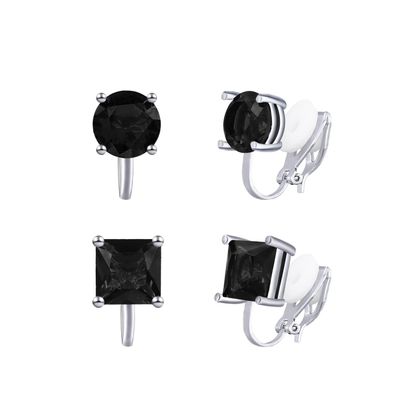 YOQUCOL 2 Pairs 8MM Black Cubic Zirconia Crystal Clip On Earrings Non Pierced Stud Earrings For Women