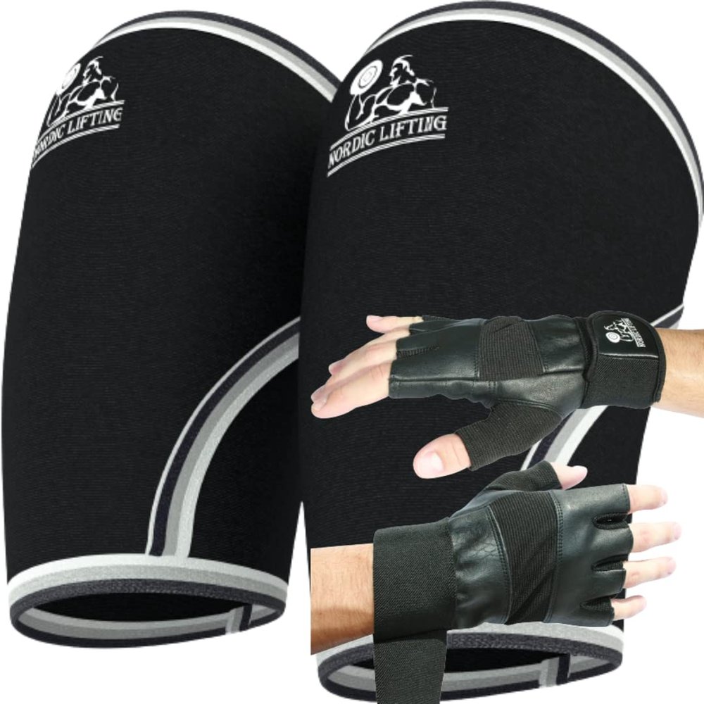Nordic Lifting Elbow Sleeves Medium Bundle with Gym Gloves XLarge - Black