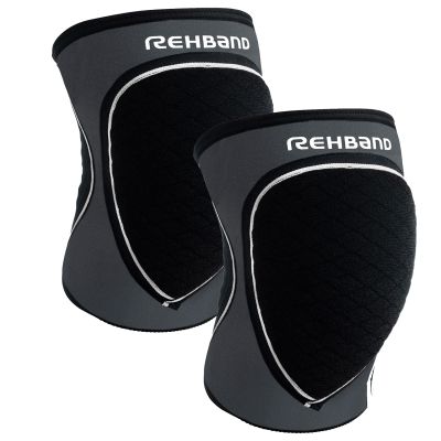 Rehband Knee Pads for Volleyball, Handball & Indoor Sports, Neoprene Knee Sleeve Protector, Comfortable & Snug Fit, Shock-absorbing Sports Knee Pads Unisex, Colour:Steel Grey - 1 Pair, Size:Large