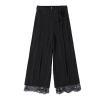 Women's Black Wide Leg Chiffon Pant Side Slit Lace Straight Leg Dress Pants Solid High Waist Slim Flare Trousers (Black,Small) view 1