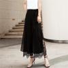 Women's Black Wide Leg Chiffon Pant Side Slit Lace Straight Leg Dress Pants Solid High Waist Slim Flare Trousers (Black,Small) view 2