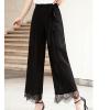 Women's Black Wide Leg Chiffon Pant Side Slit Lace Straight Leg Dress Pants Solid High Waist Slim Flare Trousers (Black,Small) view 3