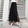 Women's Black Wide Leg Chiffon Pant Side Slit Lace Straight Leg Dress Pants Solid High Waist Slim Flare Trousers (Black,Small) view 4