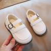 Fashion Autumn Girls Casual Shoes Flat Round Toe Lightweight Solid Color Buckle Dress Shoes Simple Style Toddler Shoes (White, 3-3.5 Years Toddler) view 2