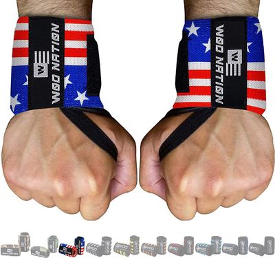 WOD Nation Workout Wrist Wraps - Heavy-Duty Support for Weightlifting & Powerlifting - Breathable Nylon Gym Wraps - American Flag Wrist Wraps - 12 in, Flag Camo