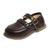 Fashion Autumn Girls Casual Shoes Flat Round Toe Lightweight Solid Color Buckle Dress Shoes Simple Style Toddler Shoes (Brown, 2-2.5 Years Toddler) view 1