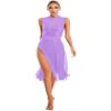 ACSUSS Women Lyrical Dance Dress Sequins Tank Leotard Mesh Split Skirt Modern Contemporary Dancewear Costume Light Purple X-Large view 2