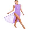 ACSUSS Women Lyrical Dance Dress Sequins Tank Leotard Mesh Split Skirt Modern Contemporary Dancewear Costume Light Purple X-Large view 3
