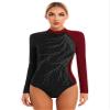 Hansber Women's Ballet Dance Leotard Long Sleeve Gymnastics Figure Skating Outfits Glitter Rhinestone Bodysuit Top Burgundy Large view 1