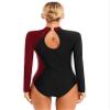 Hansber Women's Ballet Dance Leotard Long Sleeve Gymnastics Figure Skating Outfits Glitter Rhinestone Bodysuit Top Burgundy Large view 4