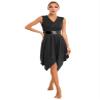 HULIJA Women's V Neck Sleeveless Praise Dance Dresses Irregular Liturgical Worship Dance Costume 03-BK Large view 1