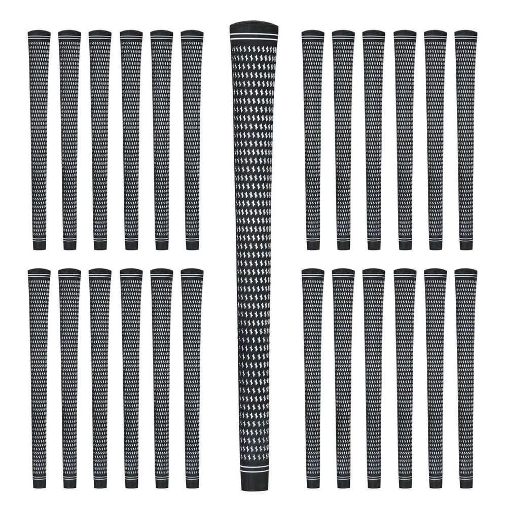 Karma Revolution 360 Golf Grip Set, 25 Black/White Midsize No Alignment Necessary Easy Installation Velvet Style Rubber Replacement +1/32 Oversized Golf Grips for Men