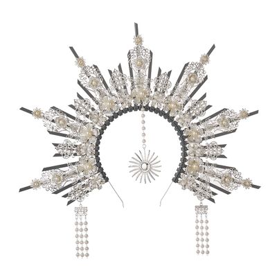 BLESSUME Goddess Gold Spike Halo Crown Headpiece NYLON ZIP TIE Wedding Bride Hair Band Tiara