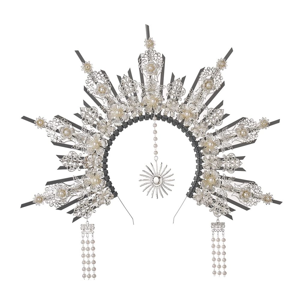 BLESSUME Goddess Gold Spike Halo Crown Headpiece NYLON ZIP TIE Wedding Bride Hair Band Tiara